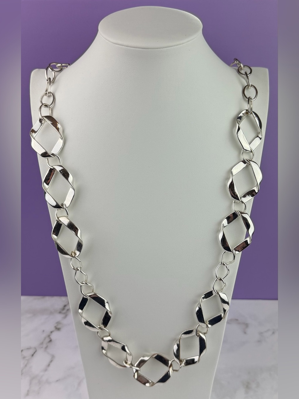 Liz & Co. Silver-Tone Geometric Diamond Link Long Station Necklace